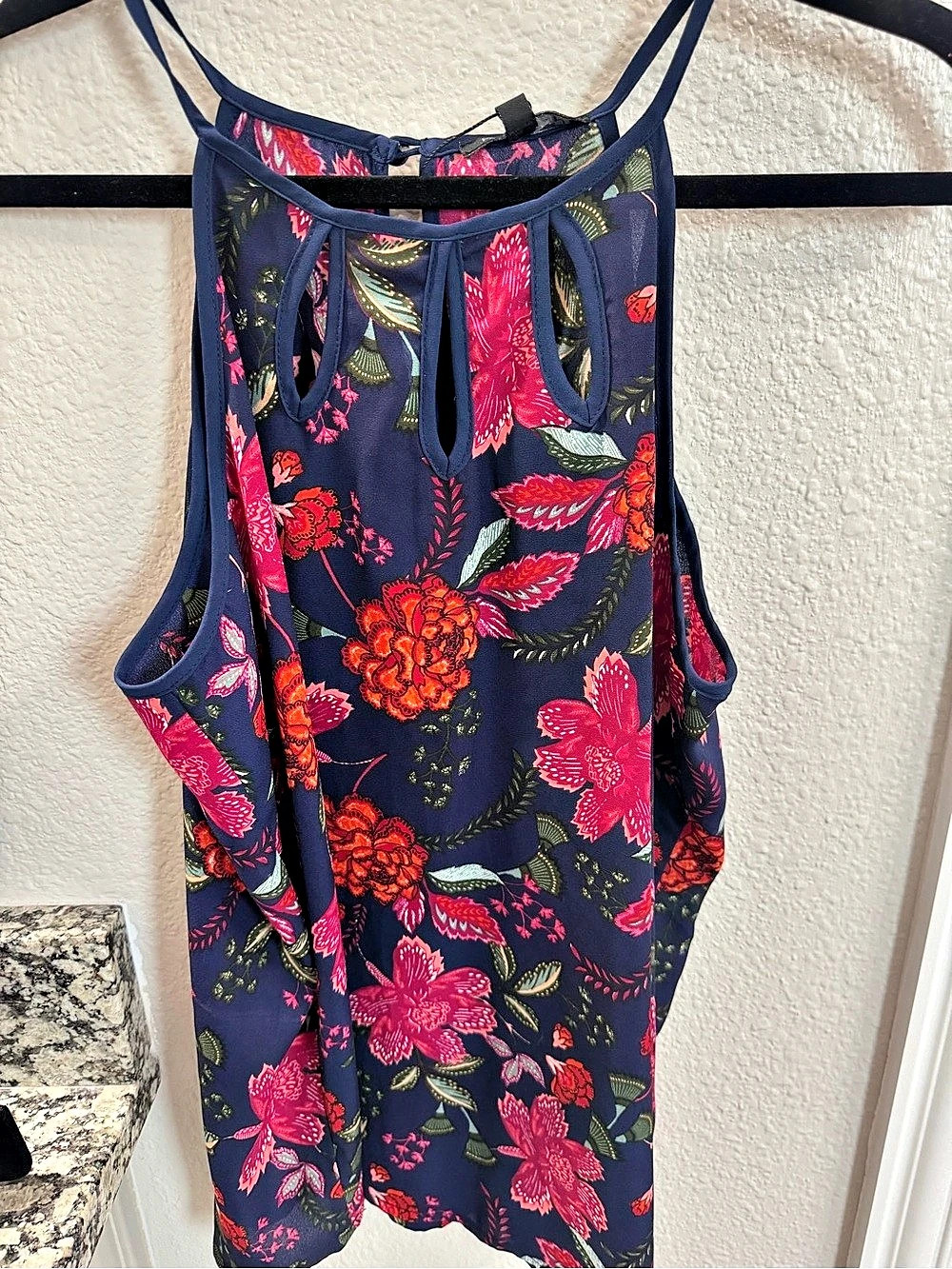 Papermoon Wahlta Cutout Detail Blouse Floral Tank Top in Blue & Pink Size Medium